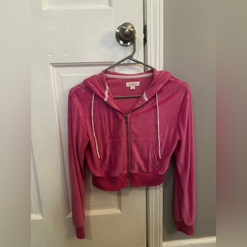 Colsie Brand Cropped Pink Fuzzy Sweatshirt Size XS